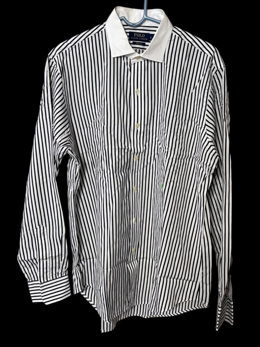 Polo Ralph Lauren 120's 2-Ply Contrast Collar Navy Stripe Dress Shirt Men's L